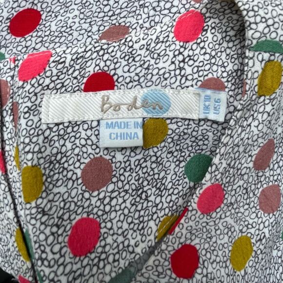 Boden Polka Dot Pleated Long Sleeve Blouse Crewneck Back Button Women's 6 - Picture 4 of 8